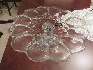 Vtg L E Smith Glass Heritage 11 3/4 " Clear Pedestal Cake Stand Dominion Nos Tag