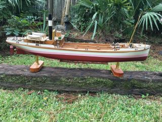 Vintage Large Scale 52 " Long Model Wooden Single Screw Ship With Hopper Barge