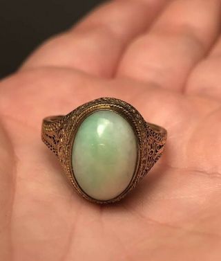 Antique c.  1920 ' s Chinese Silver Gilt Filigree & Jade Ring 2