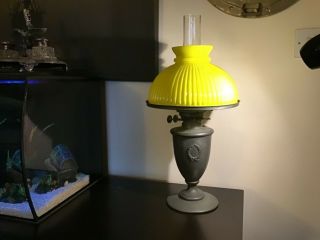 Antique Vintage Oil Lamp With Yellow Glass Shade