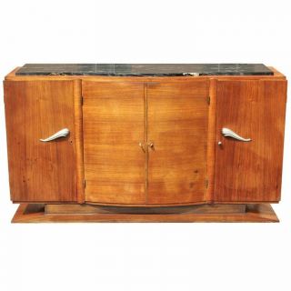 French Art Deco Palisander Sideboard With Marble Top,  Circa 1940s
