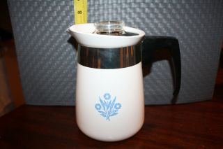 Vintage Corning Ware 4 Cup Percolator Stove Top Coffee Pot Blue Cornflower