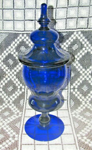 Large Vintage Cut Glass Cobalt Blue Pharmacy Store Apothecary Jar Scarce
