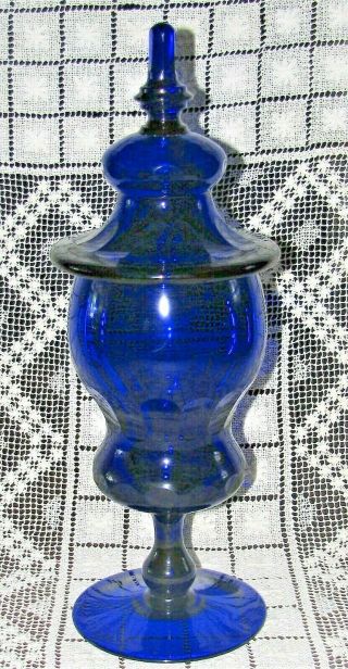 Large Vintage Cut Glass Cobalt Blue Pharmacy Store Apothecary Jar Scarce 2