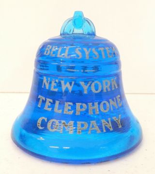 Vintage Blue Glass Bell Paperweight Bell System York Telephone Company T29