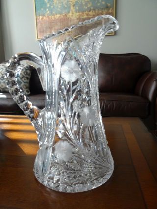 Antique Libbey Abp Cut Crystal Pitcher American Brilliant Period Cut Glass 203