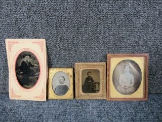 4 Antique American Photo From 1800s,  Tin Type,  Ambrotype And More