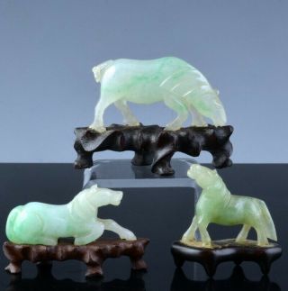 Estate Coll 3 Antique Chinese White & Apple Jade Jadeite Miniature Horse Figures