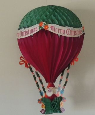 Vintage Big Paper Honeycomb Santa In Hot Air Balloon Danish Amscan 20 " Tall