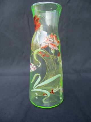 Antique French Legras Ouraline Uranium Glass Vase Enamelled Art Nouveau Eyelets