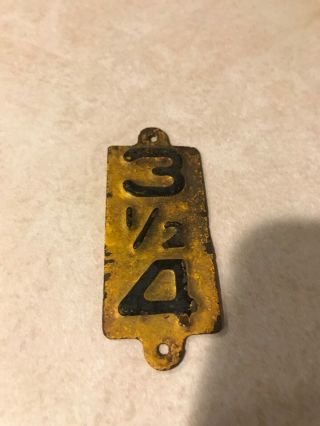 Vintage 3 1/2 4 Ton Truck License Plate Tag Topper Add - On Farm Yellow