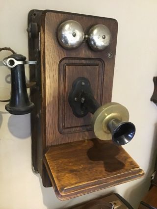 Antique Hand Crank Wooden Oak Wall Telephone,  Patented 1901,  Complete