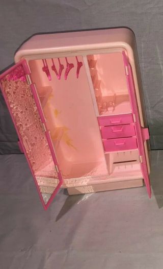 Vintage Mattel Barbie Pink Wardrobe Armoire Closet With Hangers And Heels