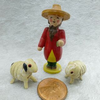Vintage Erzgebirge Mini Wood Shepherd Sheep Figures Putz Nativity Germany