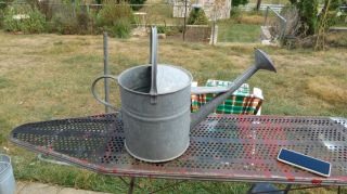 Vintage Galvanized Steel Watering Can Sprinkler W/ Brass Rose Sprinkler 2 Gal.