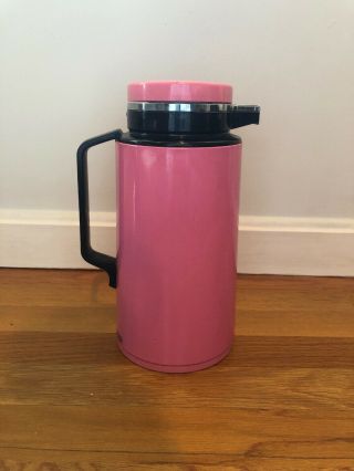 Vintage Retro Pink Crown Corning Thermique 1 Quart Drink Coffee Thermos Hot