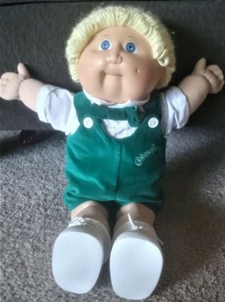 Vintage 1985 Cabbage Patch Kids Boy Collectible Doll W/ Green Velvet Outfit