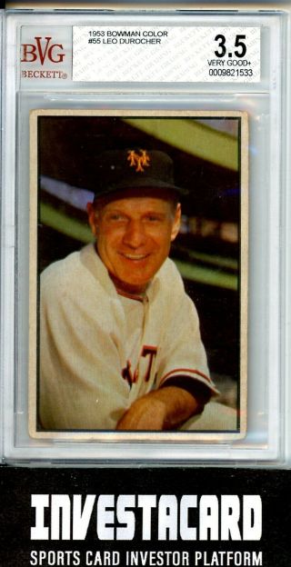 1953 Bowman Color 55 Leo Durocher York Giants Vintage Baseball Card Bvg 3.  5