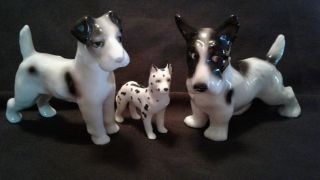 Three Vintage Early Mark Hand Painted Porcelain Erphila Dogs