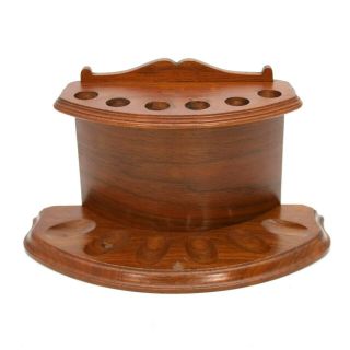 Vintage 6 Smoking Pipe Stand Display Rack Rest Walnut Wood Wall Hung Holder
