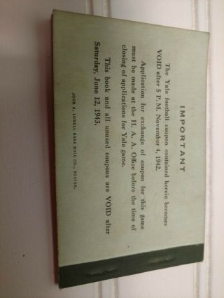 1942 - 1943 Harvard Athletic Association Contribution Ticket Book - Season Tickets 2