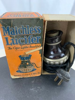 Vintage Matchless Lucifer Electric Table Lighter With Box