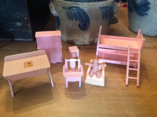 Vintage Best Pink Bunk Bed Dollhouse Miniature Renwal Dresser Potty Chair
