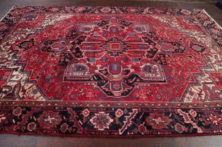 Vintage Geometric Red Heriz Area Rug Wool Hand - Knotted Dining Room Carpet 7 