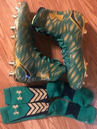 Notre Dame 2015 Shamrock Series Boston Team Issued Under Armour Cleats/socks 12