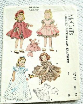 1717 Vintage Sewing Pattern&transfer 1952 18 " Maggie,  Alice Doll Clothes