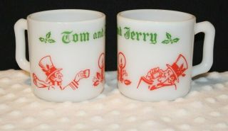 Vintage Hazel Atlas Tom And Jerry Milk Glass Eggnog Cups Mugs Set Of 2