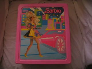 Vintage 1989 Mattel Barbie Trunk Fold - Out Wardrobe Carrying Case Pink Vinyl