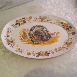 Vintage Thanksgiving Turkey Platter Alexander Barna Apollo Ware Melmac White