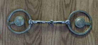 Vintage Quality Ss Western Snaffle Bit W/ Silver Concho & Engraved Rings - 5 "