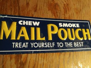1950s Vintage Mail Pouch Chew Smoke Tobacco Embossed Metal Sign Farm Old Cigar