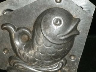Professional,  vintage metal chocolate mold,  caricature of a fish 2