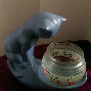 Camark Pottery Cat Looking Into Fish Bowl Vintage Art Deco Light Blue