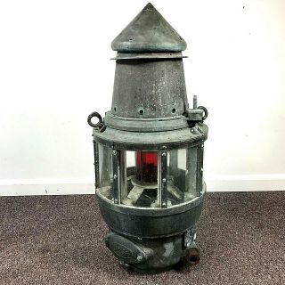 Large Gas Accumulator Co Vintage Nautical Brass Lantern Beacon Light