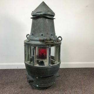 Large Gas Accumulator Co Vintage Nautical Brass Lantern Beacon Light 3