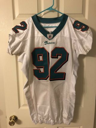 John Denney Game Worn Autograph Signed Miami Dolphins Jersey Unwashed Matched