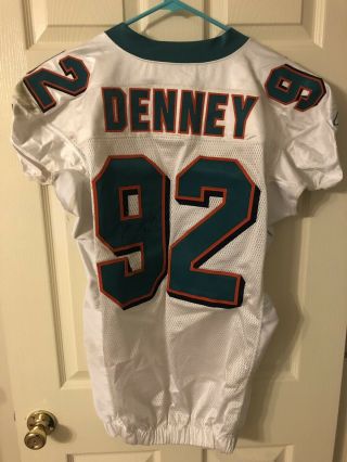 John Denney Game Worn Autograph Signed Miami Dolphins Jersey Unwashed Matched 2