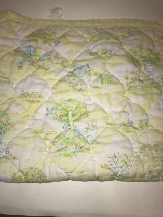 Vtg Dundee Mills Yellow Quilt Quilted Baby Blanket Comforter Bears Bunny Trees