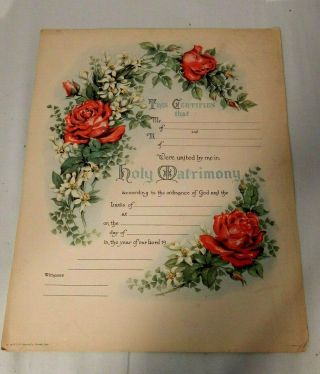 Antique Vintage Wedding Certificate Blank Roses Perfect Gift C.  R.  Gibson & Co