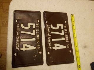 Pair Vintage 4 Digit Matching Illinois 1959 License Plates Ford Chevy Dodge Car