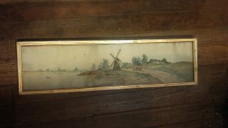 Vintage Dutch Wind Mill Water Color Painting Signed