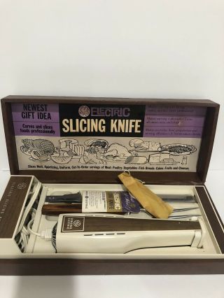 Vintage General Electric Custom Carving Slicing Knife Box Ge Brown
