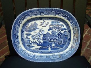 Rare Antique Blue And White Willow Platter By J.  T.  Longton