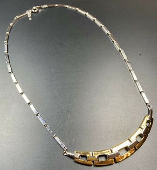 Signed Crown Trifari Vintage Necklace Choker 16” Long Gold & Silver Tone