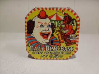 Vintage Daily Dime Bank 1950s Circus Clown Tin Litho Register.