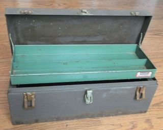 Vintage Kennedy Tool Box Tackle Kit Brown Metal Cs - 19 Cantilever Tray Solid Cond